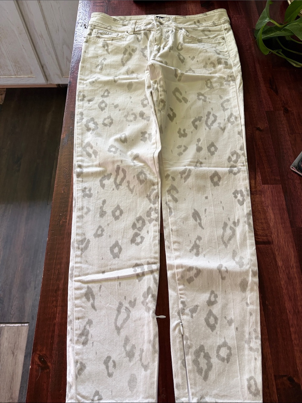 Dolce & Gabbana Cream Leopard-Print Straight Leg Jeans